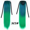Colorful Ombre 2 Tone Cosplay Ponytail Hair Extension Body Wavy Fake One Piece Clip In Tie Up Pony Tail Dark Green/Green