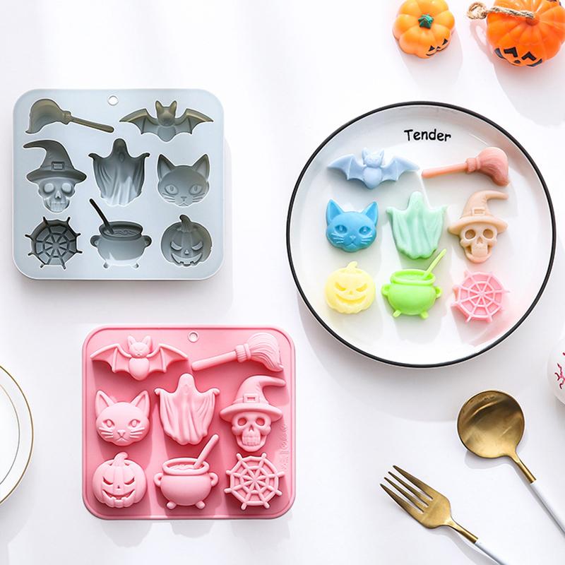 Хэллоуин Силиконовая форма Призраки Тыквы Летучие мыши Дома с привидениями Дизайн надгробных плит Форма для выпечки Шоколадные торты Мыло Форма для печенья