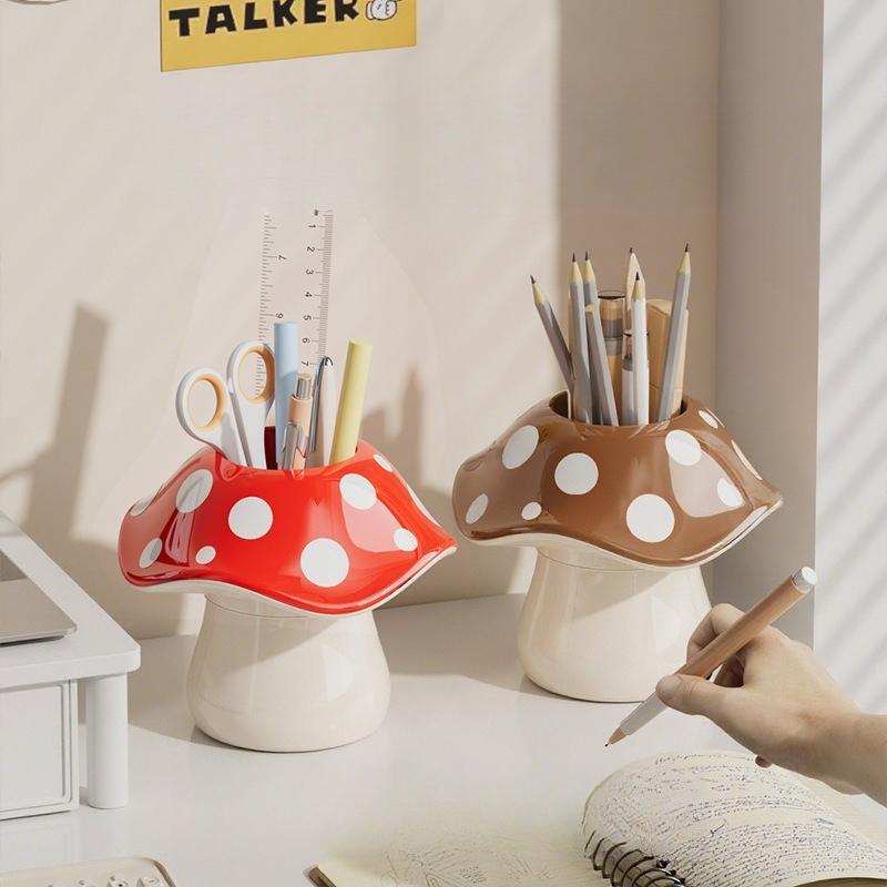 1 шт. коробка для хранения в форме гриба, изготовленная из прочных материалов, минималистичный дизайн, креативный настольный держатель для ручек, студенческие офисные канцелярские товары