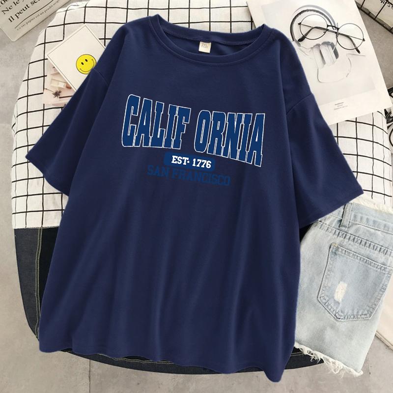California Est 1776 San Francisco Print Women T-Shirt Street Summer Short Sleeve Cool Sport Clothes Soft Casual T Shirt Female
