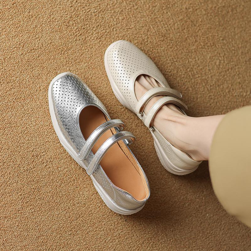 Krazing Pot Туфли-лодочки из овчины весна-лето размер 41 на толстом низком каблуке с круглым носком и полым украшением, дышащие, с липучкой