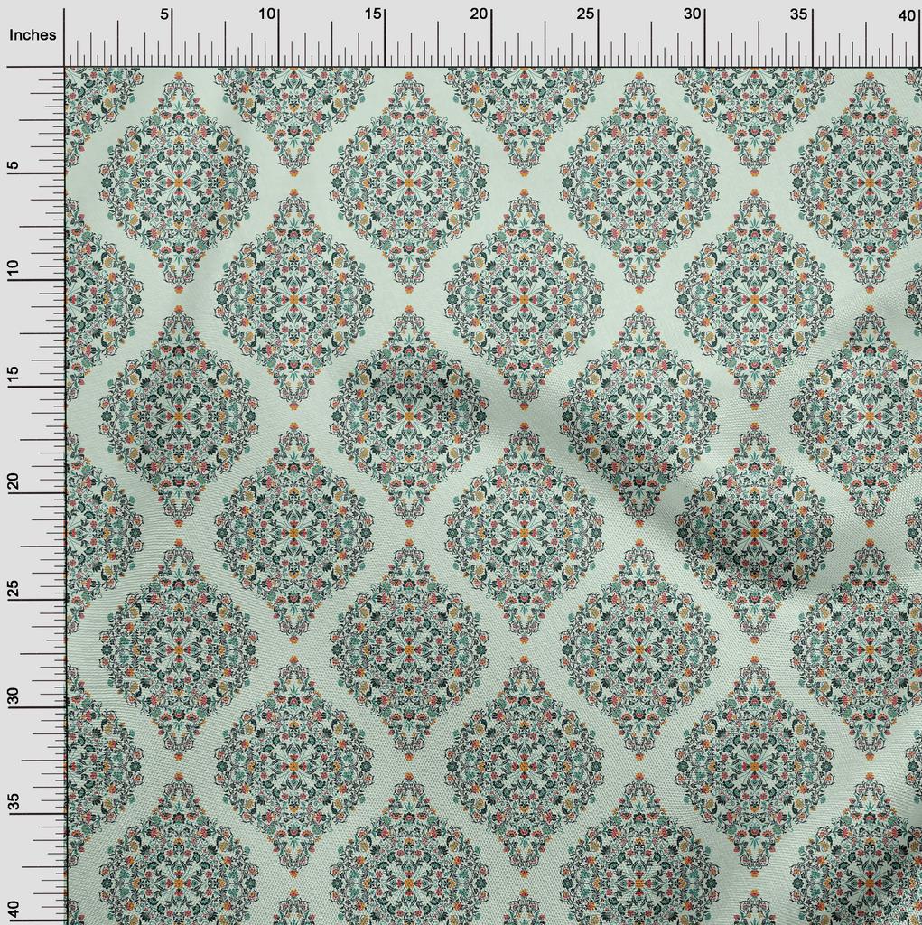 oneOone Cotton Flex Dusty Teal Green Fabric Asian Paisley Floral Dress Material Fabric Print Fabric By The Yard 40 Inch