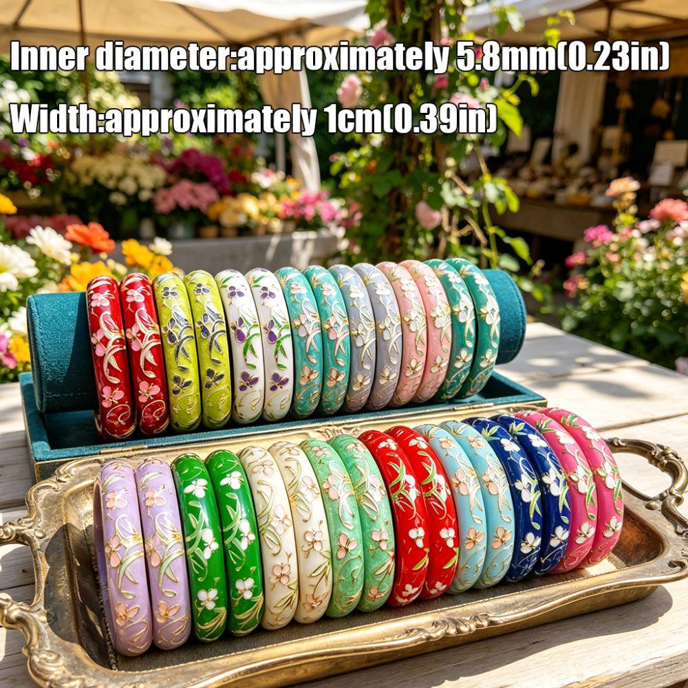 1cm Cloisonne Bangle Extra Width Enamel Bracelet Retro Colorful Enamel Bangle Vintage Accessories