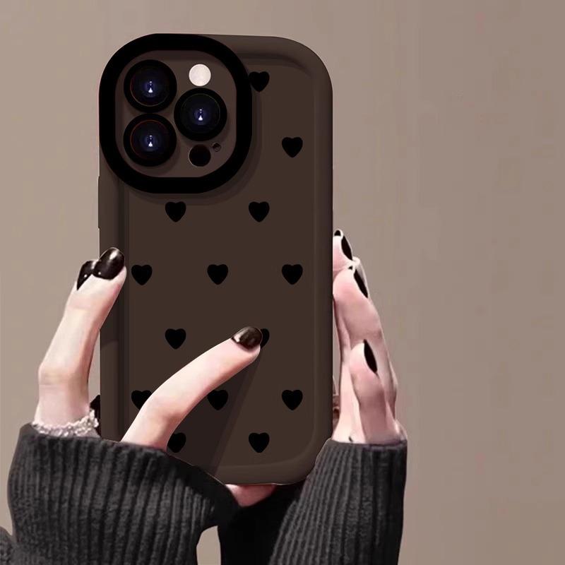 Black Hearts Are Suitable for Apple 16promax Mobile Phone Painted IPhone 14pro Silicone Puffs 15 13