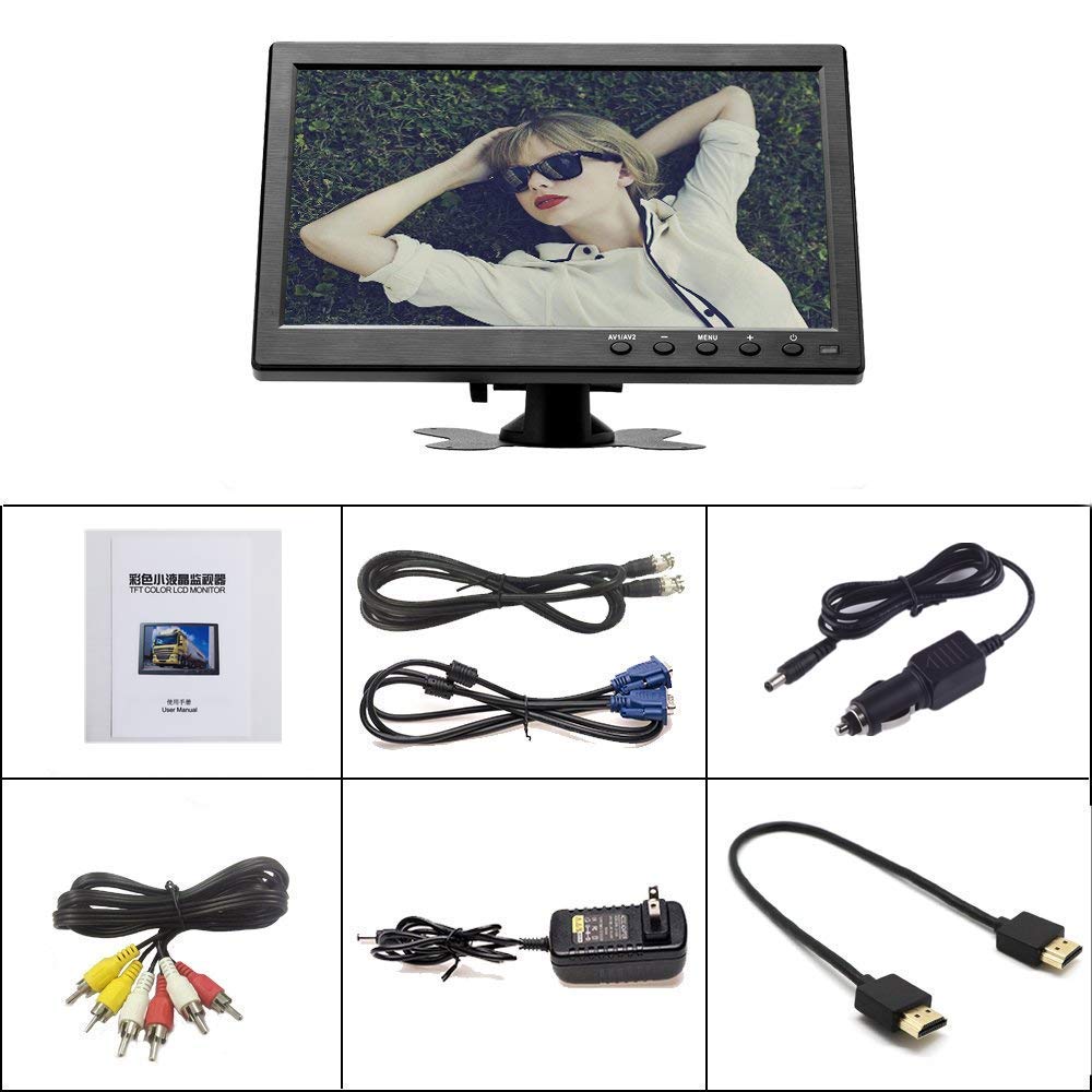 Inch LCD Small Monitor 1024X600 Resolution DC12V Car Display VGA HDMI BNC AV Input Speaker 10.1 Built-in