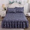 Floral Printed Bedspread Bedskirts Set 3PCS Bed Fitted Sheet With 2 Pillowcases Soft Breathable Bed Mattress Cover Protector Mat