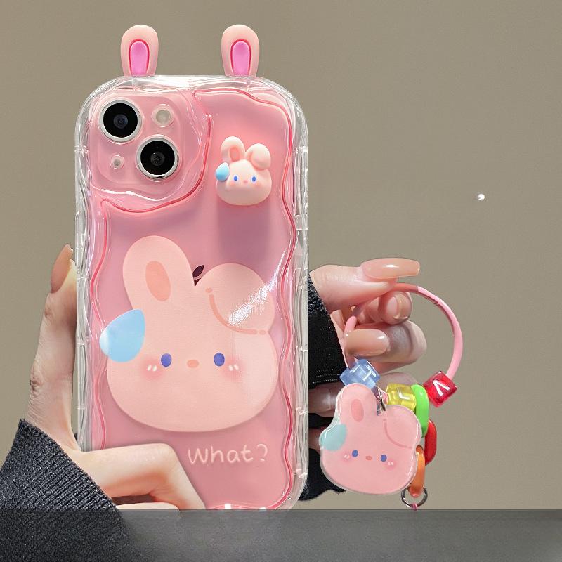 Applicable To Apple 14promax Mobile Phone Case IPhone 13 Silicone Anti-fall 15 Cute Three-dimensional Rabbit Doll Pendant