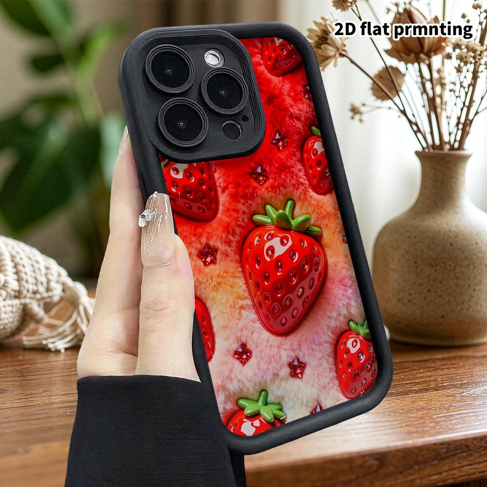 Phone case: 2D flat, suitable for iPhone 18 17 16 15 14 13 Pro protective case, plush strawberry, perfect Christmas and Halloween holiday gift