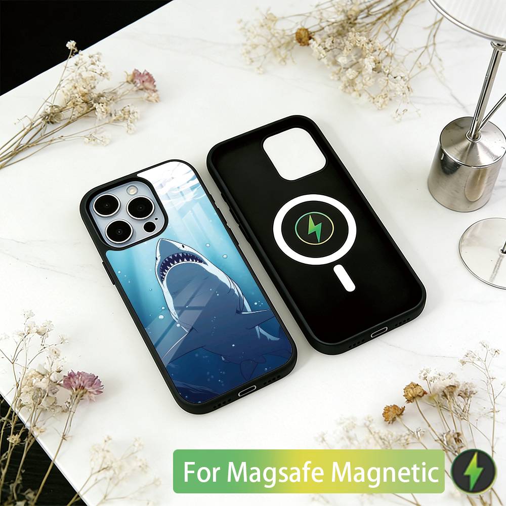Shark Cute Phone Case For iPhone17,16,15,14,13,12,11 Plus,Pro Magnetic For Magsafe Wireless Charging