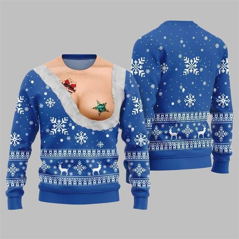 Printed Sexy Figure Funny Ugly Christmas Sweater Men Humour Animal Pattern Pullover Sweaters Xmas Festival Clothes Sweatshirt