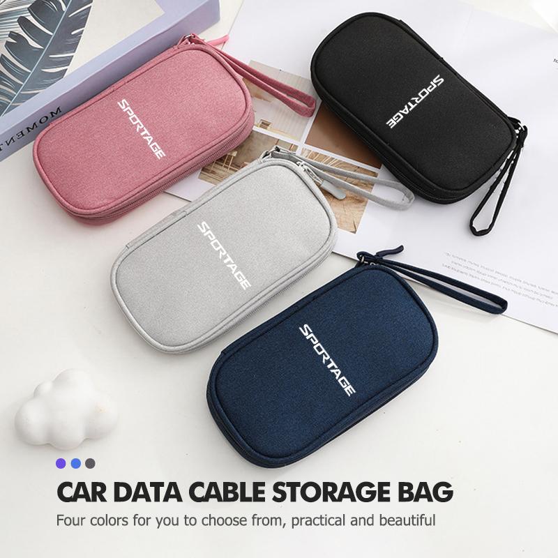 Car Storage Bag Earphone USB Data Cable Travel Organizer For KIA Sportage 2016 2017 2018 Sephia Stonic Carens ED7