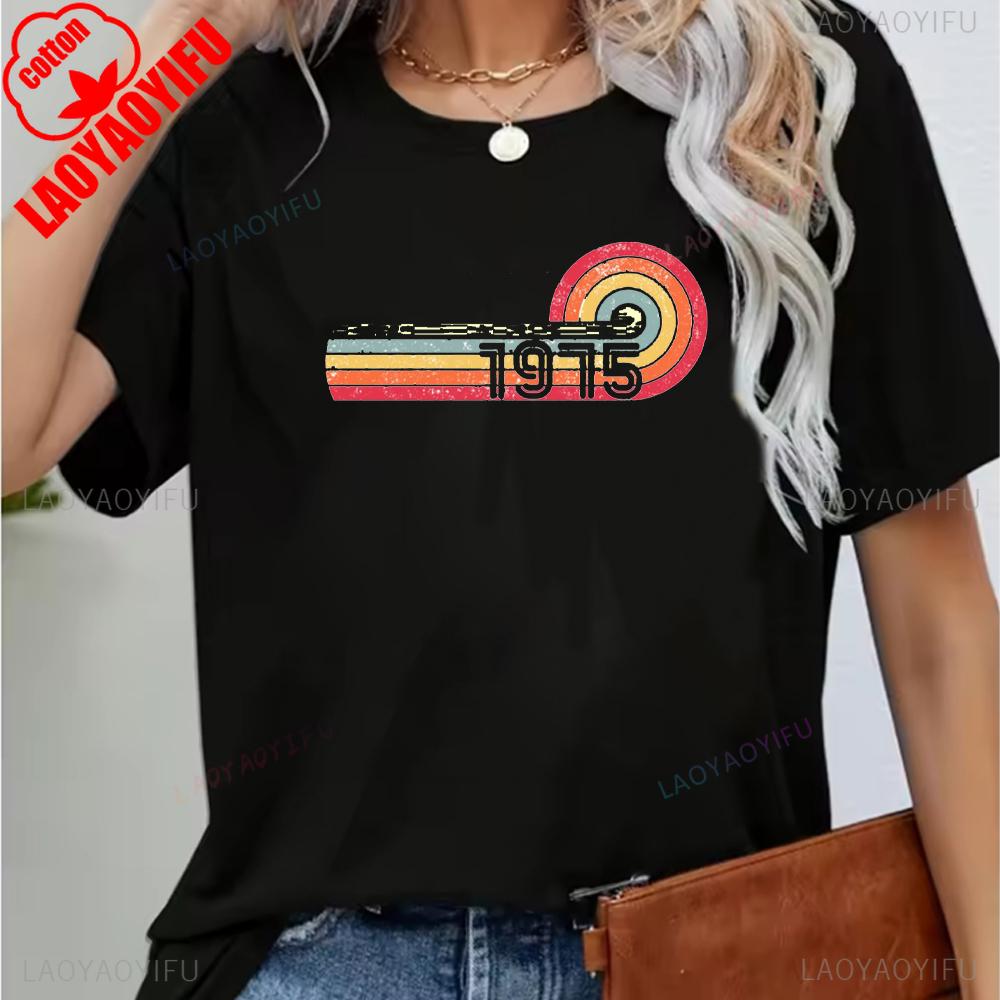 Vintage 1975 Funny 50Th Birthday Gifts 50 Years Old Retro Print TShirt Short Sleeve Crew Neck Casual Top for Summer Spring