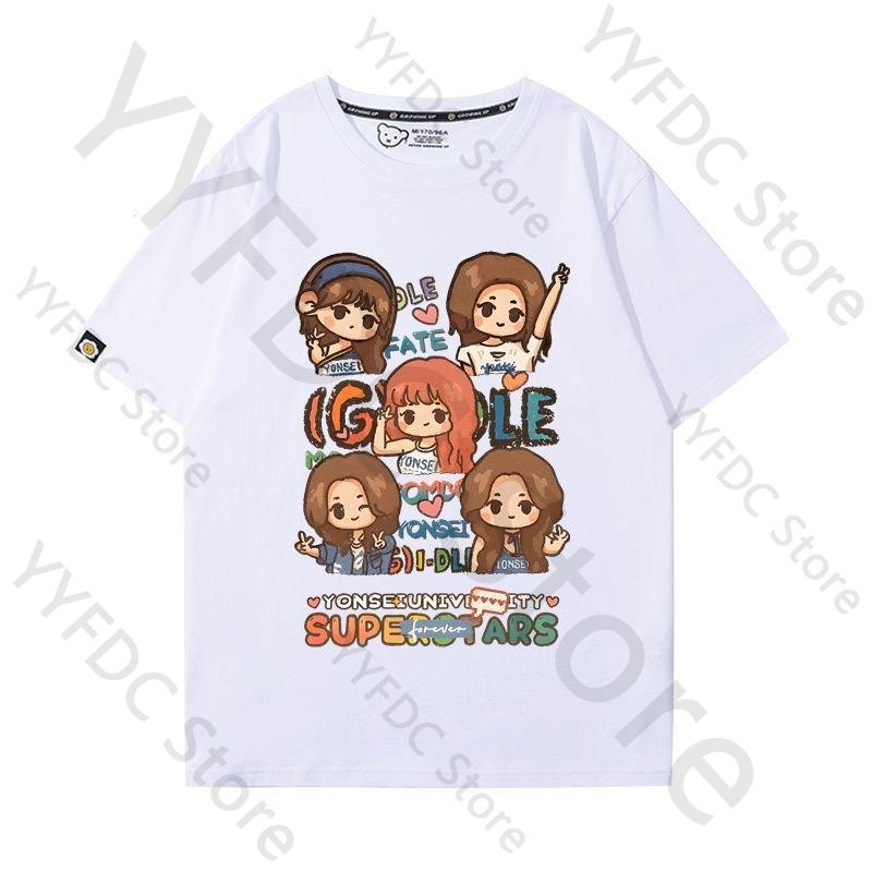 Gidle IDLE T Shirt MIYEON MINNIE Soyeon YUQI SHUHUA Cartoon Print Tshirt Women Unisex Fashion Summer Cotton Short Sleeve Tee Tops