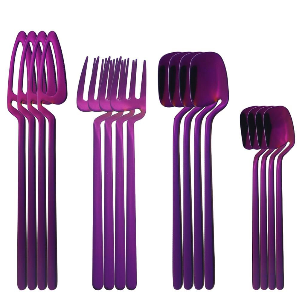 16Pcs Purple 304 Stainless Steel Mirror Polished Tableware Cutlery Set Knives Fork Coffee Spoons Dinnerware Set Party Kitchen Silverware Set