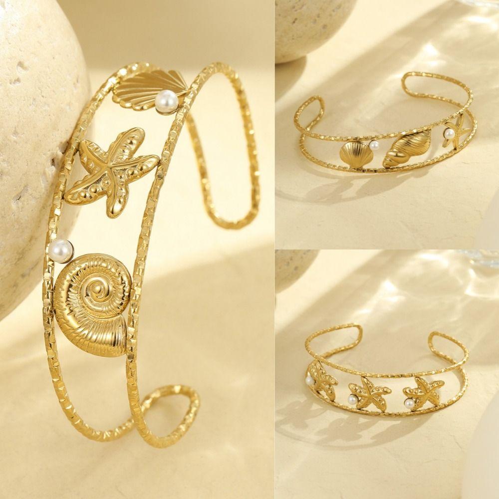 Golden Starfish Shell Cuff Bracelet Ocean Series Summer Beach Bangle Jewelry Gifts