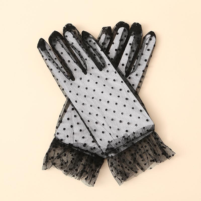 Новые короткие черно-белые кружевные черные и белые горошек плюс кружевные перчатки летние солнцезащитные перчатки для двери