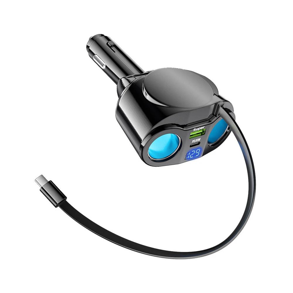 Автомобильное зарядное устройство с быстрой зарядкой, порт USB/PD, гнездо для зарядки телефона, разветвитель прикуривателя, напряжение с интеллектуальным дисплеем напряжения