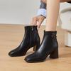 Autumn and Winter New Thick Heel Side Zipper Velvet Fashion Boots Versatile Leather Boots Femininity Women's Thin Boots