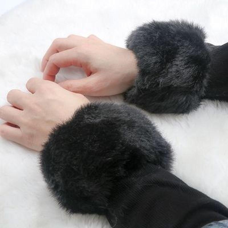 1Pair Thicken Women Winter Warm Wrist Arms Gloves Bracelet Cuff Wristband Plush Elastic Oversleeve A