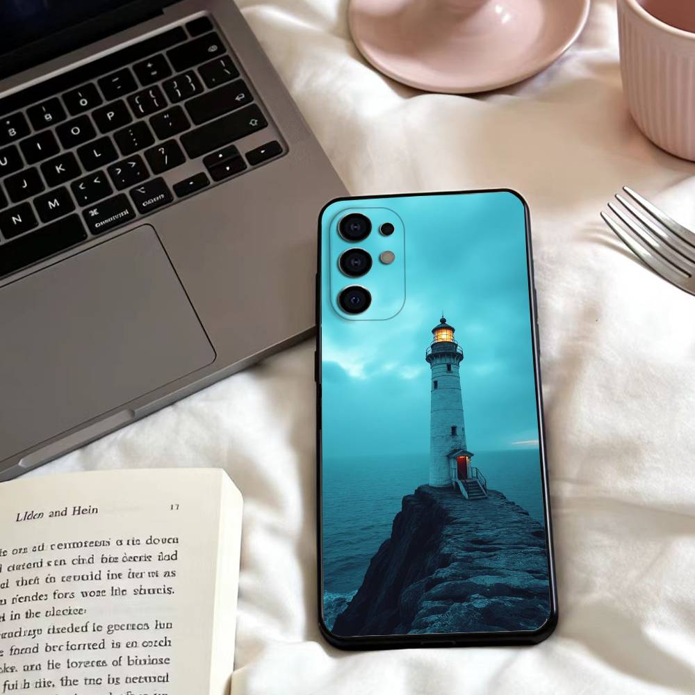 Lighthouse Phone Case For Samsung S25,24,23,22,30,21,10,9,Ultra,Plus,Lite,FE,4,5 G Soft Black Case