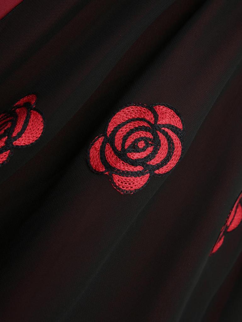 Rosegal Plus Size Rose Flower Вышитый сетчатый люверсы шнуровка асимметричный 2 в 1 Топ