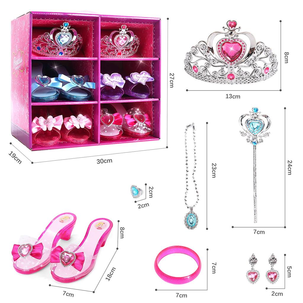 CUTE STONE Princess Accessories Toys Play House Luxury 23 Piece Set Transformation Tiara Crown Princess Pretend Princess Birthday Gifts Costume