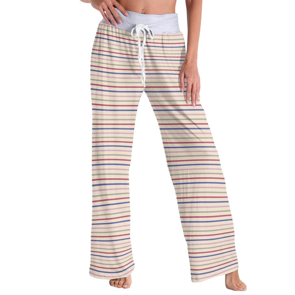 Женские модные повседневные удобные пижамные штаны с принтом в полоску, широкие брюки на шнурке