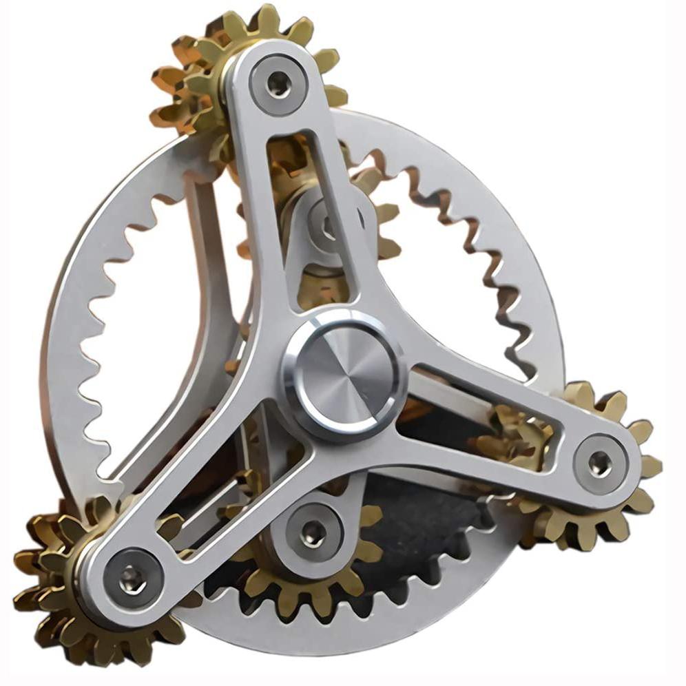 Pure Brass Fidget Spinner Gears Linkage Fidget Gyro Toy Metal DIY Hand Spinner with Multiple Premium Bearings (12 Bearings White)