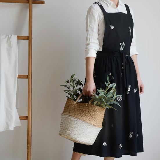 Фартук для готовки с крестообразной спинкой, дышащий, ретро, хлопковый, вышитый, нагрудный фартук для дома