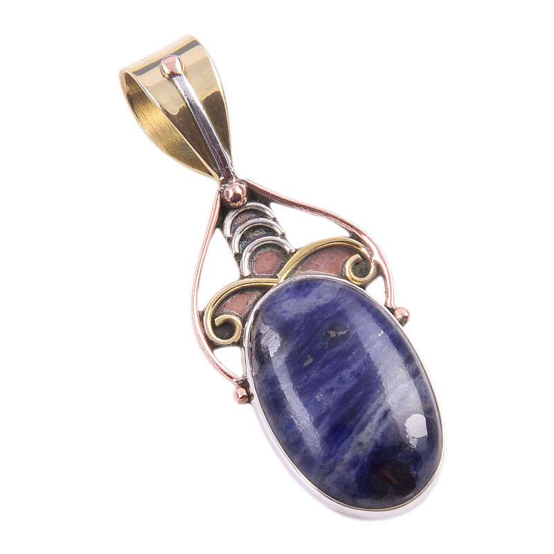 Натуральный драгоценный камень содалит 925 пробы, двухцветный кулон из стерлингового серебра 1,50 дюйма U4c98