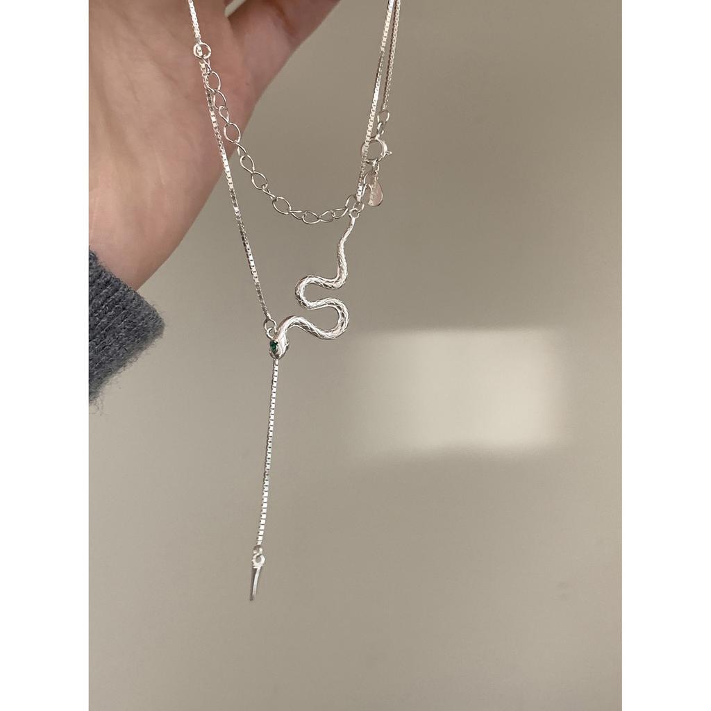S925 Sterling Silver Necklaces For Women Simple Chain Fashion Minimalist Pendant Long Tassel Snake Necklaces Birthday Gift