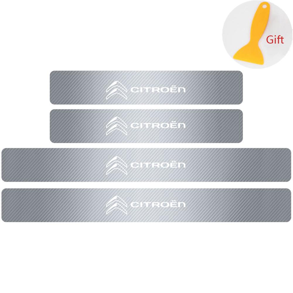 MVDC1 4Pcs Carbon Fiber Car Door Sill Plate Protectors Stickers For Citroen C1 C2 C3 C4 Grand Picasso C4L C5 C-ELYSEE Xsara Berlingo