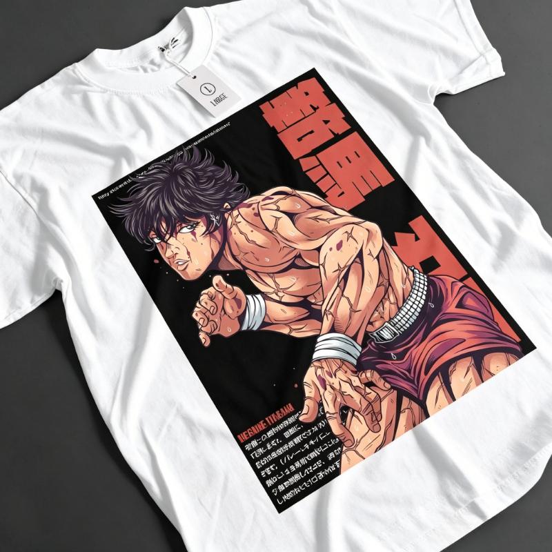 Vintage Washed Baki The Grappler Yujiro Manga Graphic T-shirt Men Women Printed Tee Summer Casual Fashion Clothing Tops High Quality Unisex Oversize