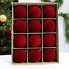 12pcs/box Red Dark Velvet Christmas Balls Christmas Tree Decor Hanging Balls Ornaments Plush Ball Christmas Decor