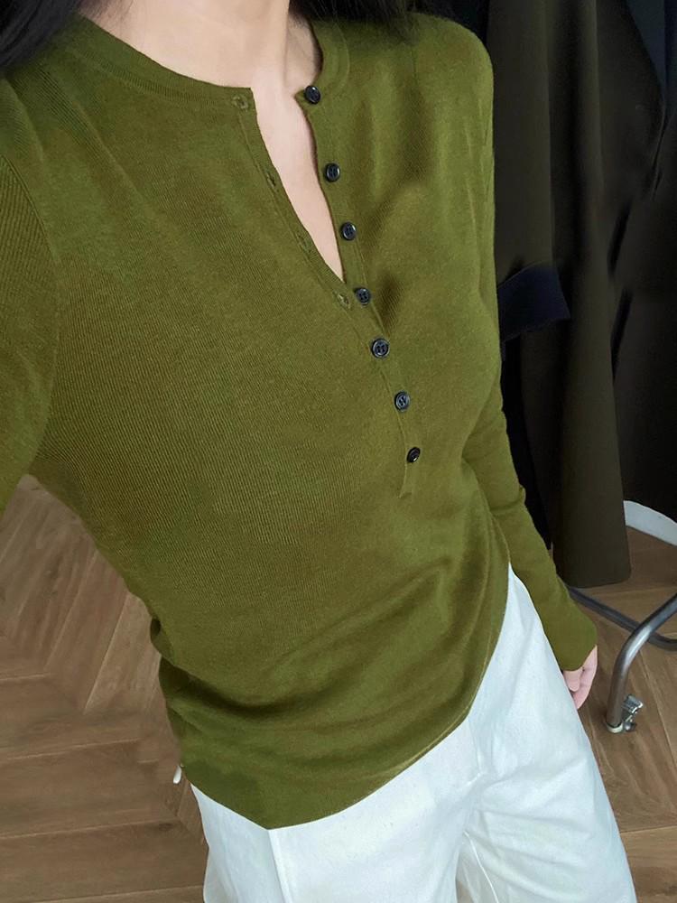 Женский шерстяной вязаный свитер в корейском стиле с V-образным вырезом - одежда для осени и зимы