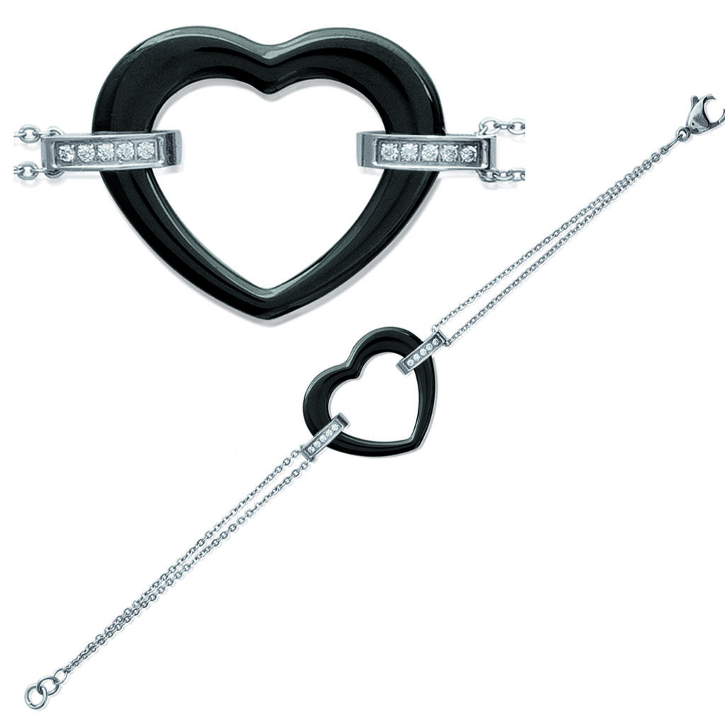 Les Trésors De Lily [R2916] - Silver-black 'Love' Steel Bracelet (ceramic) - 30x25mm