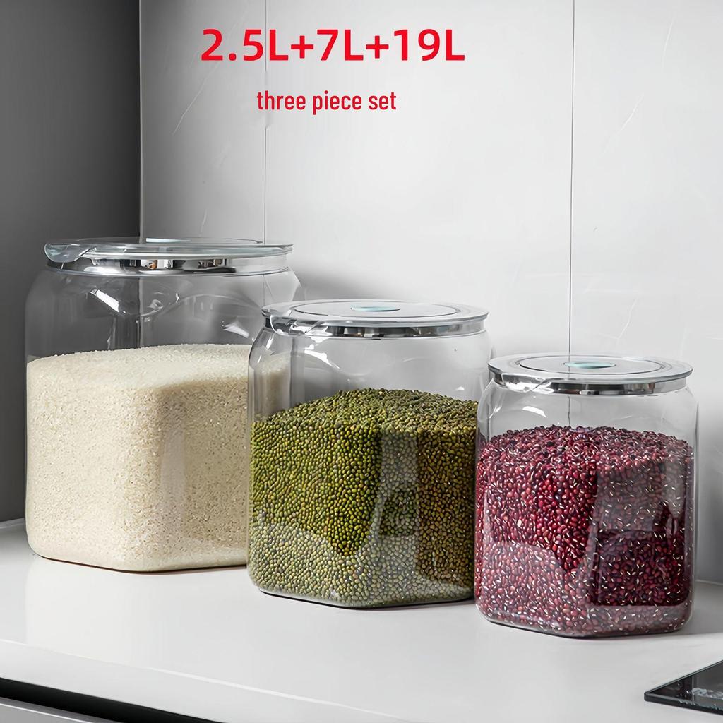 Food-Grade Transparent Storage Jar - Thickened, Moisture & Dust-Proof, Fresh-Keeping Kitchen Grain Container.