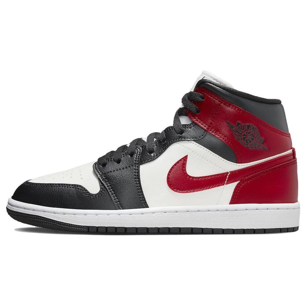 Air Jordan 1 Mid Black Toe Women Sneakers Red Sail Off-Noir BQ6472-160