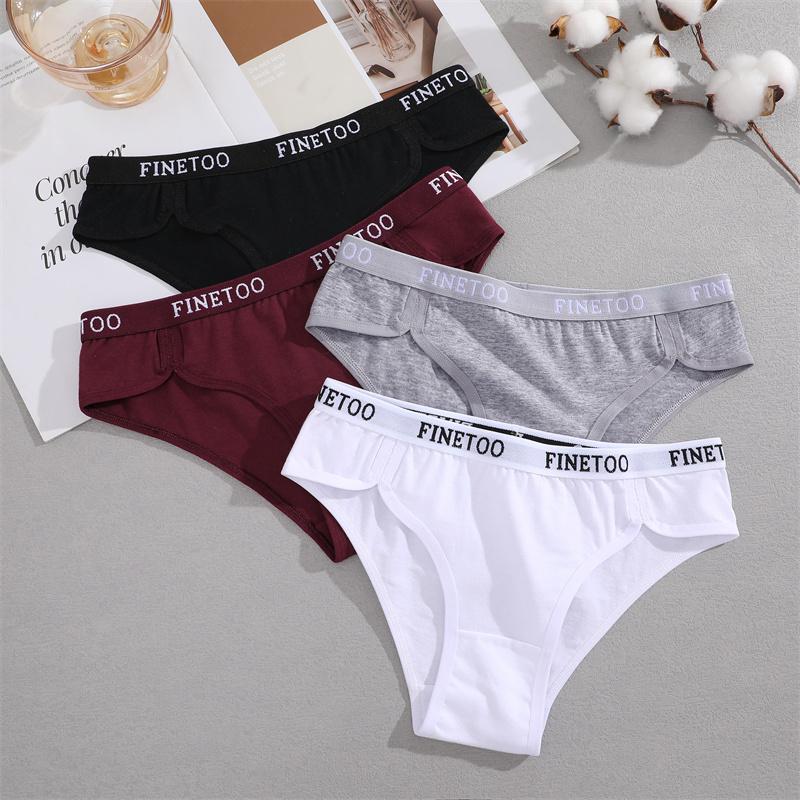 FINETOO Cotton Panty For Women Mid Waist Underwear Breathable Solid Color Lingerie