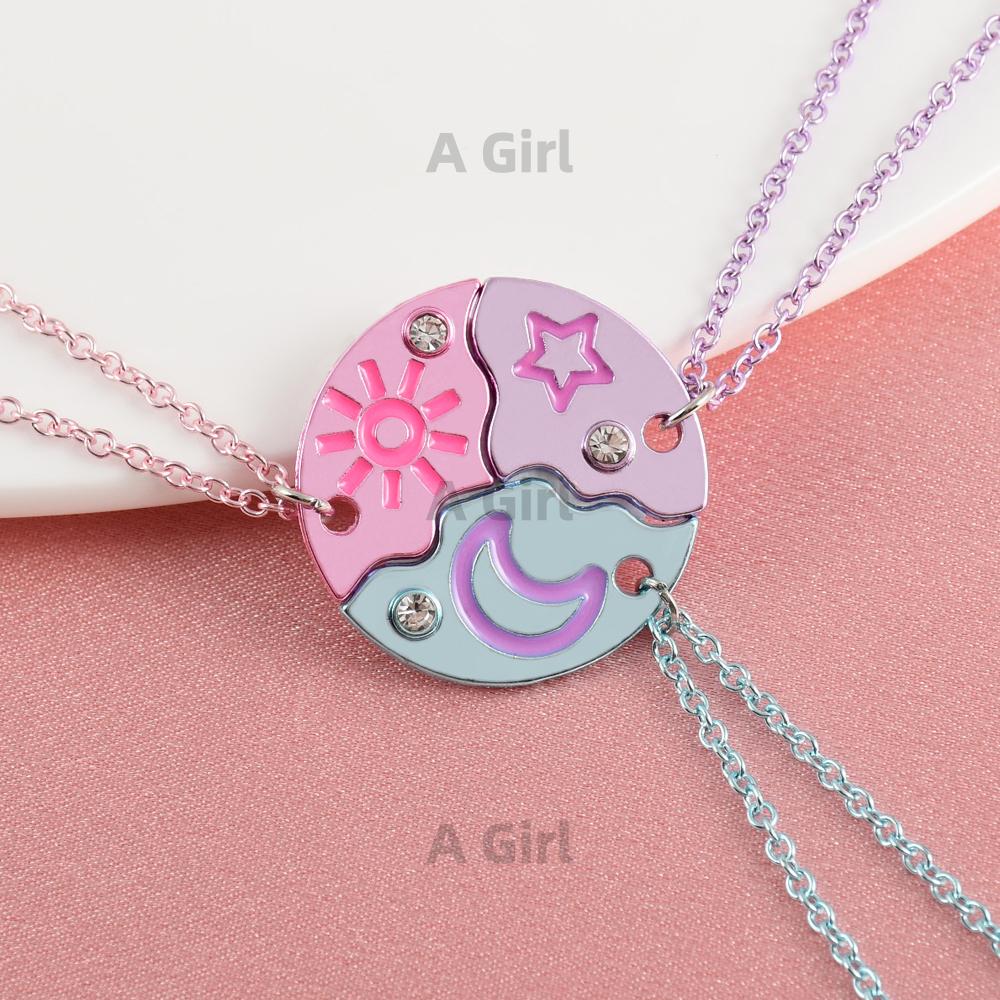 Девочка 3 шт./комплект Разноцветная Звезда Луна Солнце Вышивка Ожерелье Лучшего Друга BFF Украшения для Дружбы Подарки для Девочек