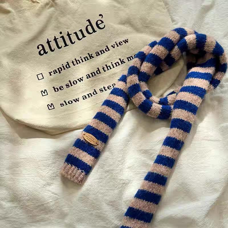 Korean Y2K Color Block Wool Blend Scarf - Versatile & Stylish for Women