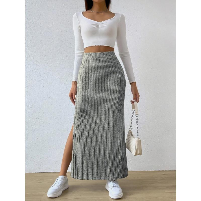 Autumn and Winter Women's Plus Size Slim Knitted Half-body Skirt Medium Long Comfortable Side Split Tall Waist Slim Warm Skirt