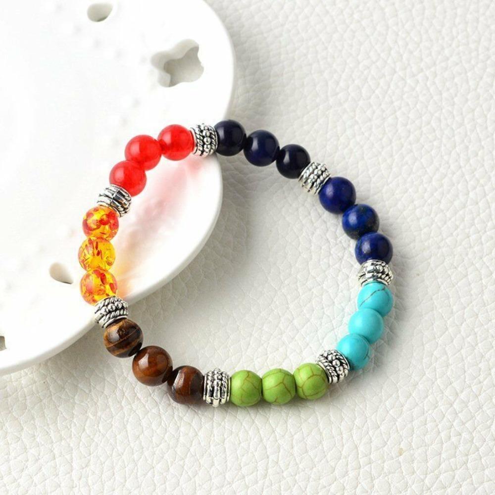 Adjustable Crystal Gemstone Bracelet Glass Stone Beaded Bracelet Gifts 7 Chakra Bead Bangle  Men