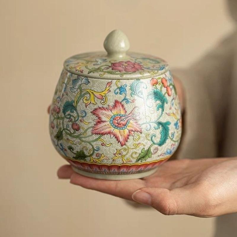 Китайская керамическая чайница, разноцветная цветочная банка для конфет, домашняя портативная коробка для хранения кофейных зерен, орехов, лекарственных материалов, домашнее украшение