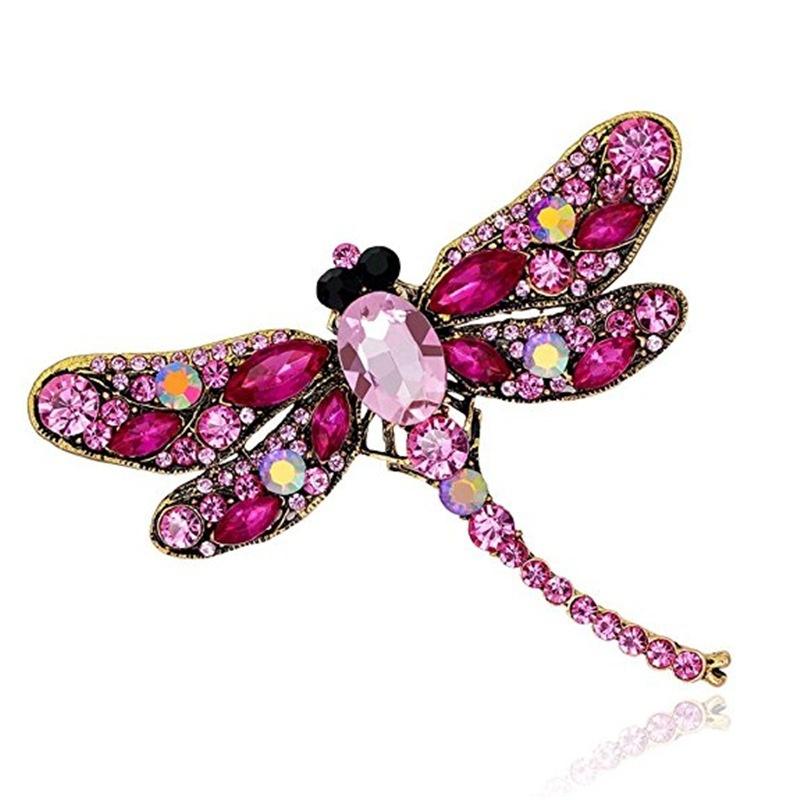 Crystal and European Vintage Dragonfly Brooch Pin Point Drill Dragonfly Brooch