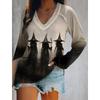 Halloween Women's T-Shirts Graphic Witch Elegant Vintage Tees Long Sleeve T-shirts V-Neck Regular Tops Casual Pullover