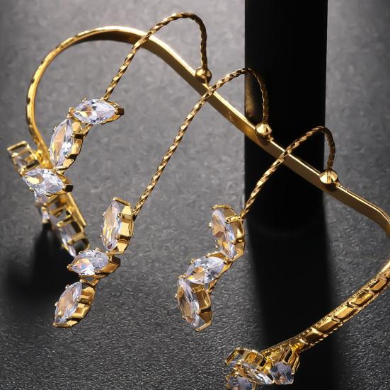 Women Palm Bracelet Alloy Twisted Sparkling Leaf Shape Rhinestone Adjustable Fit Fit