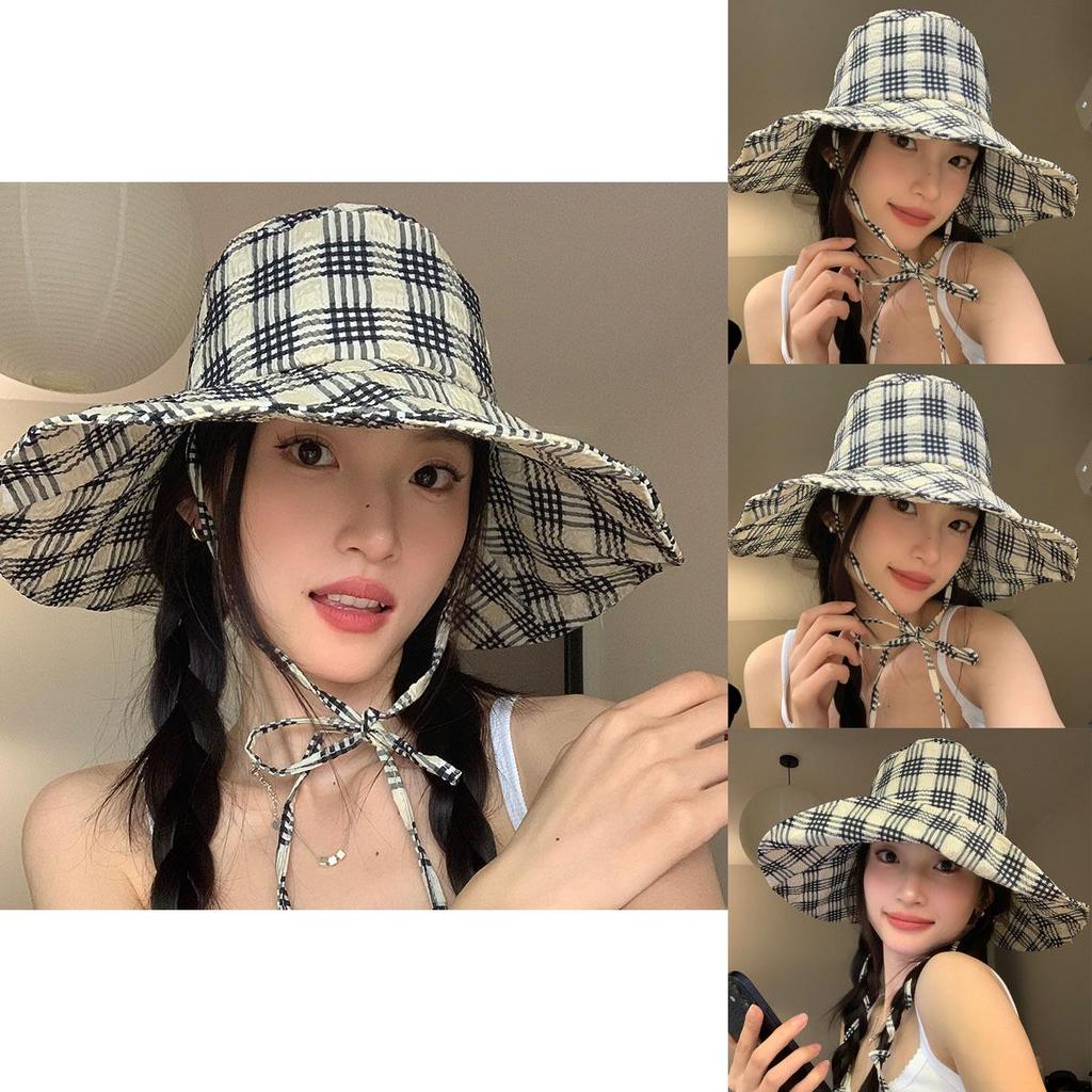 Модная черно-серая клетчатая шляпа от солнца с широкими полями для эффективной защиты от УФ-лучей