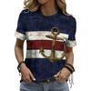 Fashion Boat Anchor Pattern Women's Clothing Summer Striped Patchwork Color Round Neck Short Sleeved Tops Loose Casual Oversize
