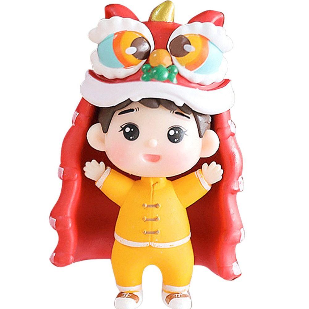 PVC Lion Dance Koi Boy Girl Doll Decoration New Year Miniature Ornaments  Car Interior Supplies